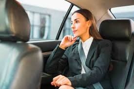 Girl sit in taxi